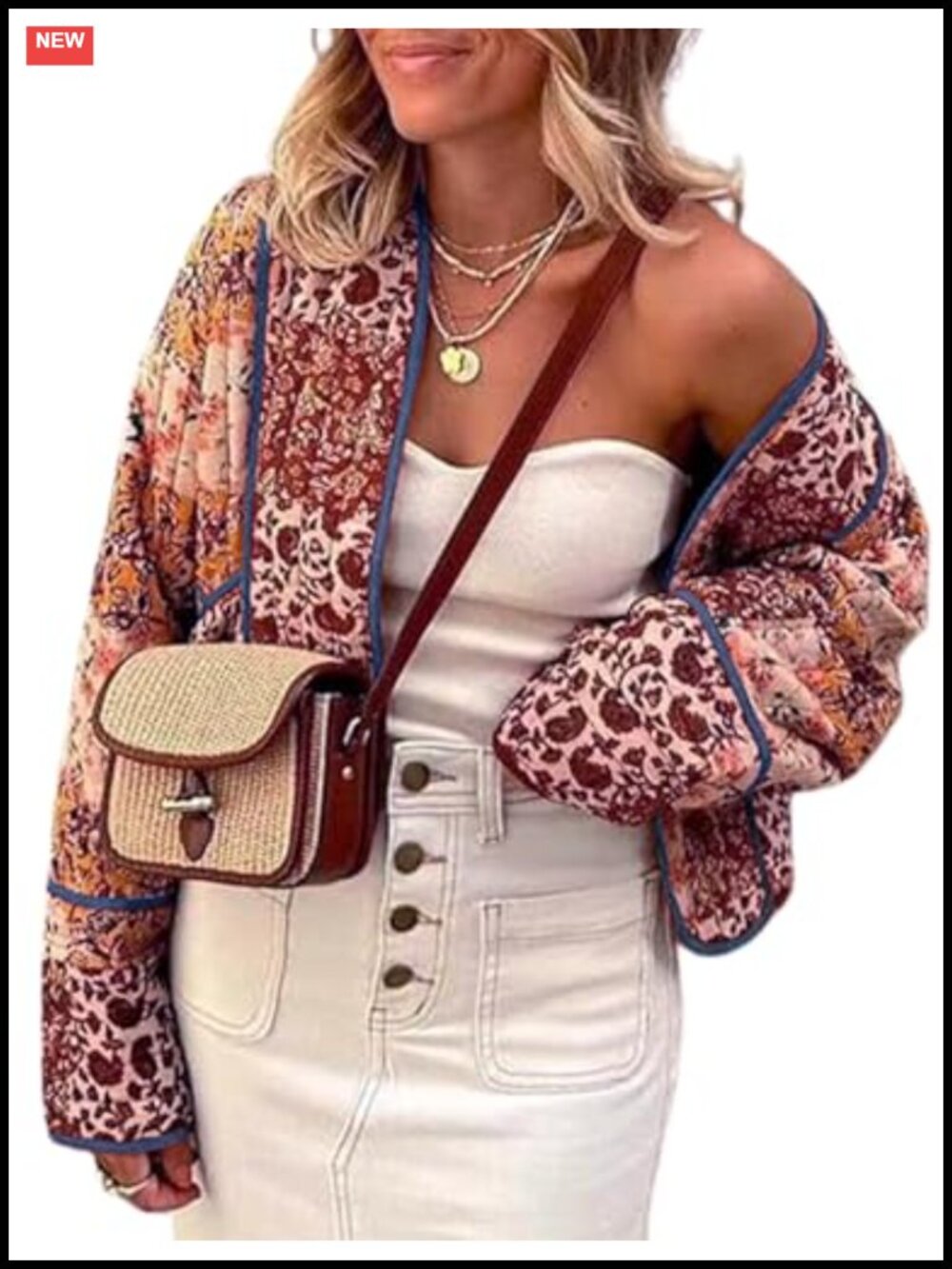 Women's Reversible Floral Quilted Crop Puffer Jacket 100% Polyester Lightweight
